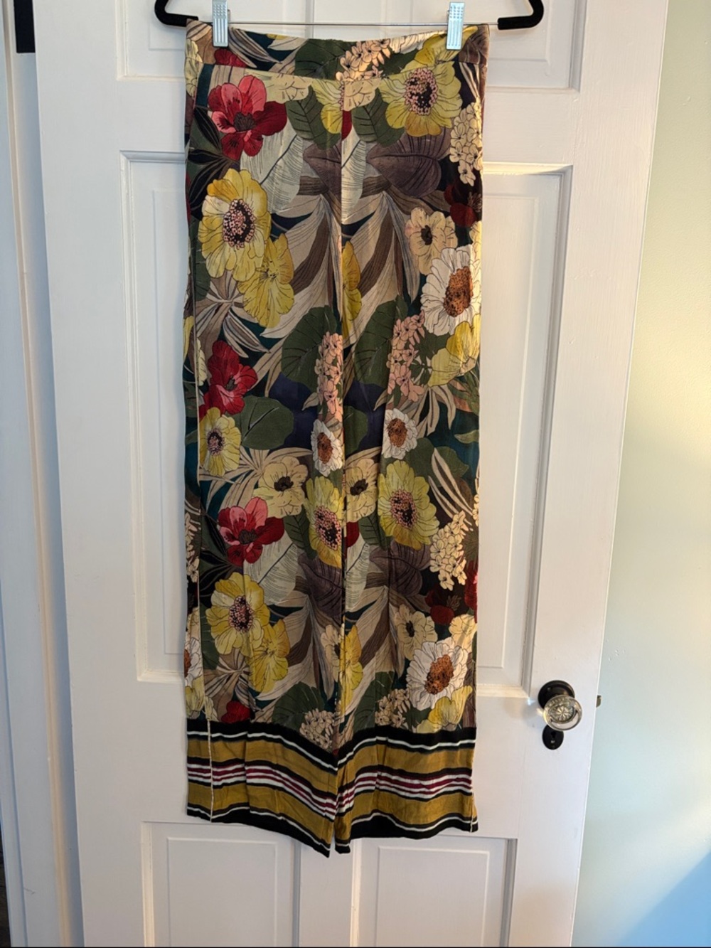Zara Floral Straight-Leg Pants in Yellow, Green & Red